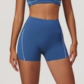 Dunkelblaue High-Waist Yoga-Shorts Set mit weißen Kontrastnähten für Fitness - S / Nachtblau