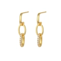 Boucles d'oreilles pendantes en argent S925 à trois anneaux dorés et zircons sertis - Pendentif Rond (Or)