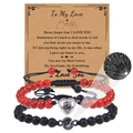 Set bracciali coppia con pietre laviche e ciondoli a proiezione cuore su biglietto regalo - Pietra Lavica e Turchese Rosso
