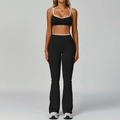 Completo yoga donna nero con profili bianchi, reggiseno sportivo e leggings a zampa - Taglia S / Top E Pantaloni / Nero Premium (Reggiseno + Pantaloni a Zampa)