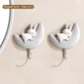 Set of two cute elegant grey moon and white bunny adhesive wall hooks for home decor - 2-Piece Set / Light Gray