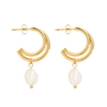 Elegantes pendientes en C bañados en oro 18K con colgantes de perlas barrocas - Estilo Perla Dorada