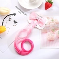 Pink bow hair clip with gradient curly synthetic hair extensions for children - Pink Gradient