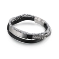 Bracciale multistrato da uomo in pelle nera con catene di metallo e chiusura magnetica - Stile Piastra Metallica Composita Multistrato (KB109519)