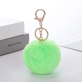 Neon green faux rabbit fur pom pom keychain with gold lobster clasp and flat ring - Fluorescent Green