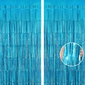 Tenda a frange laser blu per decorazioni feste con trama metallica lucida a lamina - 1m*2m / Blu lago laser