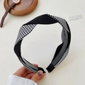 Classic black and white houndstooth fabric braided headband with twisted knot design - 220824 Twisted Style / Black and White Houndstooth