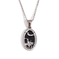 Silver geometric Knight of Cups tarot necklace with oval pendant and black background - Oval Tarot - Knight of Cups / Steel