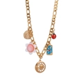 Gold bohemian charm necklace featuring sun, moon, ladybug, and flower pendants on a link chain - Multi-Charm Gold Chunky Chain (Style 1)
