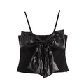 Débardeur court sexy noir avec un grand nœud en paillettes 3D sur la poitrine - XS / Noir