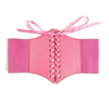 Détail d'une ceinture corset à paillettes roses avec élastique et laçage en satin - Rose