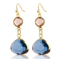 Elegant gold drop earrings featuring round pink and blue pear-cut crystal gemstones - Blue & Pink