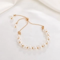 Elegant white pearl and gold bead bracelet with adjustable bolo closure for girls - Gold Adjustable Artificial Pearl Style / KC Gold (X825)