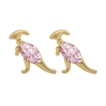 Pink gemstone dinosaur stud earrings in gold-plated finish with marquise-cut stones - Pink Brontosaurus - Gold