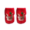 Red cotton baby Christmas socks featuring a 3D plush reindeer doll and warm fleece lining - Christmas Reindeer B
