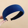 Detailed texture of thick navy velvet padded headband with anti-slip inner lining - Blue