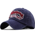 Washed navy blue cotton baseball cap with red Style NY 3D embroidery and vintage finish - Navy Blue