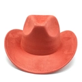 Detailed close-up of a brick red faux suede cowboy hat with stitched brim and cattleman crease - M (56-59cm) / Brick Red