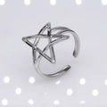 Adjustable silver stainless steel open ring featuring a hollow star pattern design - b7 Hollow Star / Silver