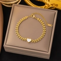 Gold Heart White Shell Inlay Leaf Link Bracelet