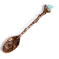 Antique bronze coffee spoon with vintage floral relief and turquoise raw crystal top - Raw Stone Style / Amazonite