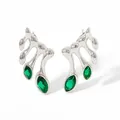 Silver branch earrings with marquise emerald green zircons on a white background - Silver/Green