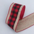 Red and black buffalo plaid faux linen decorative ribbon for Christmas DIY crafts - Center Red and Black Plaid / 6.5cm*5 Yards