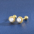 Minimalist 925 silver pearl stud earring in gold finish with a secure screw-back ball - Style 4 / Gold