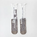 Sheer glass silk socks in white mesh with grey base and minimalist geometric line patterns - One Size / Gray Geometric Frame