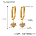 Détails des boucles d'oreilles Arbre de Vie en acier doré avec zircon et dimensions - Crochet en U Arbre de Vie (Q147) / Or
