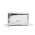 Metallic silver crossbody square bag with chain strap and modern mirror finish design - Silver
