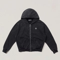 Détail de l'imprimé croix et texture vintage délavée sur sweat à capuche zippé - S / Noir Sauvage