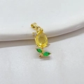 Pendente tulipano placcato oro con zircone giallo a goccia e dettagli foglie verdi - Piccolo / Giallo