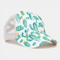 Cross ponytail baseball cap with green cactus flower print and breathable beige mesh - White Cactus Floral Print (9#)