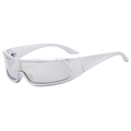 Silver Y2K sports sunglasses with a streamlined wrap-around frame and UV protection - Silver Frame White Mirror Lens