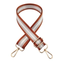 Detail of adjustable orange and white striped handbag strap with golden metal clips - Silver Clasp / Yellow Brown