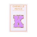 Purple chenille letter K patch with gold sequins and adhesive backing for clothing - Letter K / Purple