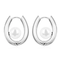Elegant silver horseshoe earrings with white pearl inlay in premium 18K gold finish - 18K Gold / Steel Color (Silver)