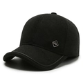 Casquette de baseball en laine pour homme, chaude pour l'hiver avec accent argenté - Réglable / Noir