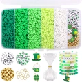 Macro detail of St. Patrick's Day DIY kit with green clay beads and lucky pendants - Green Series (approx. 5100pcs) with String