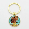 Gold-plated Van Gogh Sunflowers art glass dome keychain with circular pendant design - Gold-Sunflowers Vincent