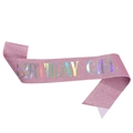 Pink glitter Birthday Girl sash with holographic foil lettering for party decoration - One Size / Pink with Holographic Text - GIRL