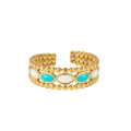 Detailed view of adjustable gold-plated ring with blue and white enamel beads - Blue White Beads (ZJ189)