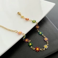 Kleurrijke emaille madeliefje ketting met vergulde schakelketting en karabijnsluiting - Titanium Staal Madeliefje Armband - Donkere Kleur