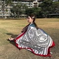 Close-up of paisley pattern beach shawl with tassels and ethnic sun protection fabric - Orange-White Black Paisley Red Blue Green / 180cm