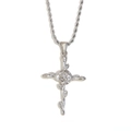 Silver stainless steel twisted rope chain necklace with detailed rose cross pendant - June / Steel