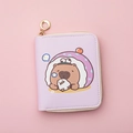 Detailed view of a purple Capybara cartoon PU leather coin purse with metal ring clip - Mauve - Healing Style