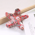 Star-shaped Christmas shark hair claw clip in red with Santa and tree patterns - Red Christmas Theme (C15-3-10)