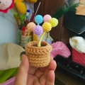 Handmade crochet mini balloon potted plant with colorful spheres in a brown base - Balloon Potted