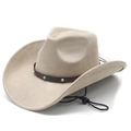Beige vilten cowboyhoed met bruine lederen band en turquoise steenversieringen - M (56-58cm) / Beige
